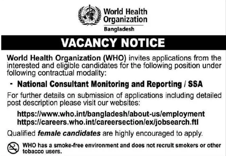 বিশ্ব স্বাস্থ্য সংস্থা নিয়োগ ২০২২ (world health organization jobs in bangladesh)