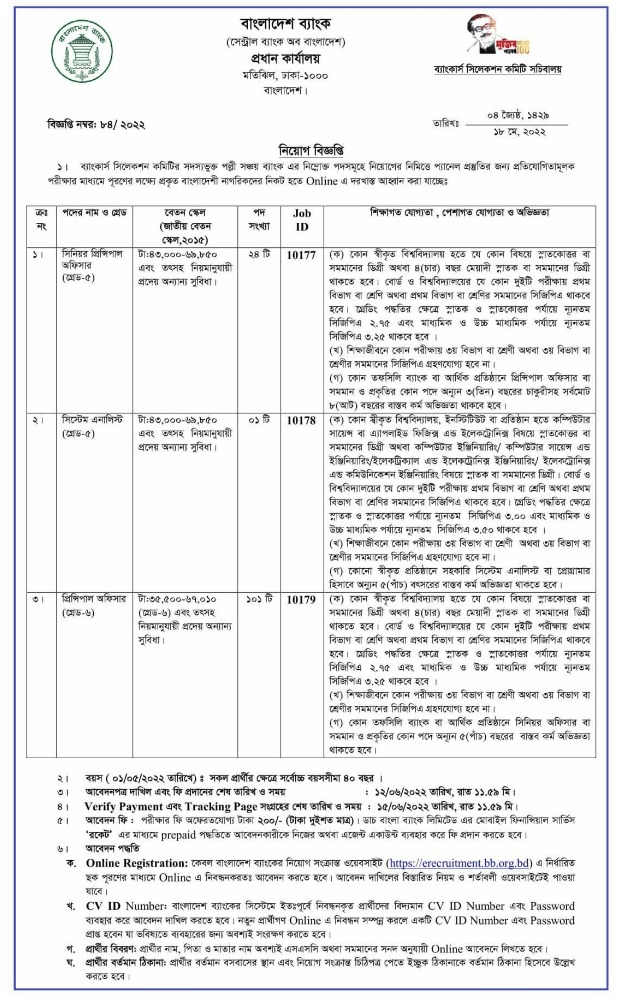 বাংলাদেশ ব্যাংকের চাকরির বিজ্ঞপ্তি (bangladesh bank job circular 2022 apply online)