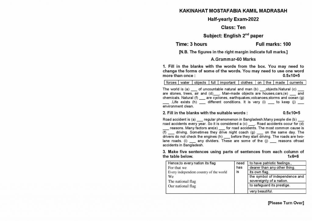 এসএসসি ইংরেজি ২য় পত্র প্রশ্ন ২০২২ (ssc english 2nd paper model test 2022)