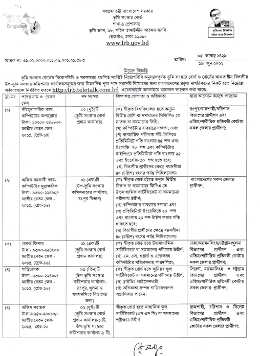 বাংলাদেশ ভূমি সংস্কার বোর্ড নিয়োগ বিজ্ঞপ্তি ২০২২ (vumi sonskar board job circular 2022)